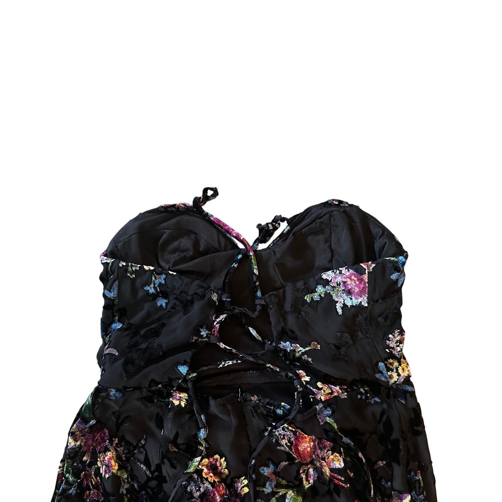 Lulus Black Floral Burnout Velvet Strapless Midi Dress Women's Medium - Picture 4 of 6
